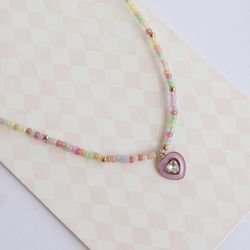 گردنبند منجق رنگی با پلاک قلب