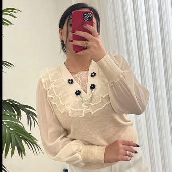 بلوز بافت یقه تور