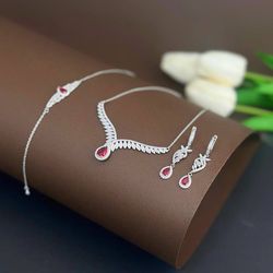 سرویس جواهری نقره - سرویس زنجیری نقره با آبکاری طلا سفید