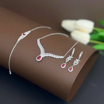 سرویس جواهری نقره - سرویس زنجیری نقره با آبکاری طلا سفید