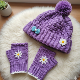 کلاه و دستکش دخترانه بافتنی