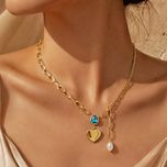 گردنبند استیل زنانه زنجیر ترکیبی طرح قلب و مروارید