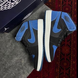 کتونی نایک ایرجردن 1 ساق بلند مشکی آبی Nike Air Jordan 1 High GS Royal Reimagined