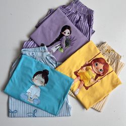 ست راحتی تیشرت باکسی و شلوار بگ فانتزی