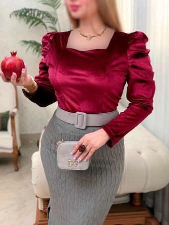 شومیز مخمل یقه خشتی 3584