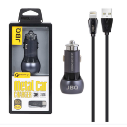 شارژر فندکی فست دو پورت JBQ مدل C503Q 36W همراه با کابل آیفون - خاکستری (گارانتی یکساله رصاصی)