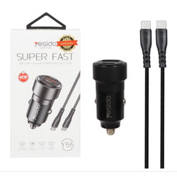 شارژر فندکی فست و PD دو پورت Yesido مدل Y55 60W همراه با کابل Type-C - مشکی