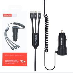 شارژر فندکی فست دو پورت Tranyoo مدل T-C23 30W بهمراه کابل متصل - مشکی