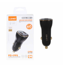 شارژر فندکی فست و PD دو پورت LDNIO مدل C104 60W به همراه کابل شارژ Type-C - مشکی