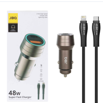 شارژر فندکی فست و PD دو پورت JBQ مدل CC-420Ci 48W همراه با کابل Type- to Lightning - خاکستری (گارانتی یکساله رصاصی)