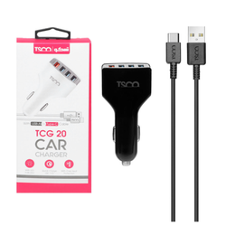 شارژر فندکی فست چهار پورت TSCO مدل TCG 20 18W به همراه کابل شارژ Type-C - مشکی