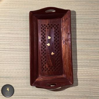 سینی شیرینی خوری چوبی مستطیل منبت کاری هندی کوچک