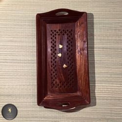 سینی شیرینی خوری چوبی مستطیل منبت کاری هندی کوچک