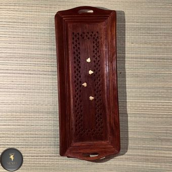 سینی شیرینی خوری چوبی مستطیل منبت کاری هندی بزرگ