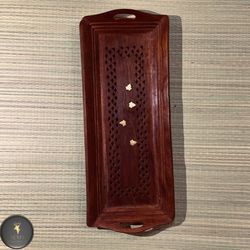 سینی شیرینی خوری چوبی مستطیل منبت کاری هندی بزرگ