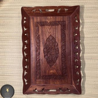 سینی پذیرایی چوبی منبت کاری هندی بزرگ