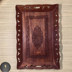 سینی پذیرایی چوبی منبت کاری هندی بزرگ