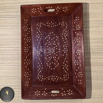 سینی پذیرایی چوبی منبت کاری‌ هندی متوسط
