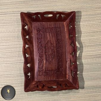 سینی پذیرایی چوبی منبت کاری هندی‌ کوچک