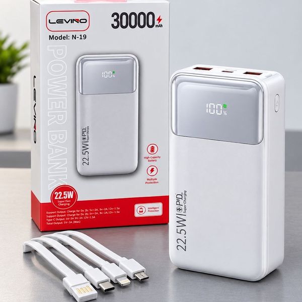 پاوربانک LEVINO N-19 ظرفیت 30000mAh با شارژ سریع 22.5W