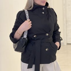 بارانی زنانه ترنچ کت یقه ایستاده مدل کلاسیک