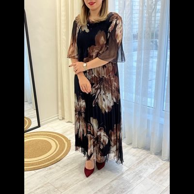 پلیسه مشکی - گل درشت قهوه‌ای