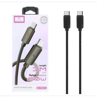 کابل شارژ 3 متری PD و فست Earldom Type-C To Type-C مدل EC-194C-C 60W - مشکی