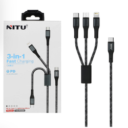 کابل شارژ 1.2 متری PD و فست سه کاره NITU مدل NC206G - مشکی سفید
