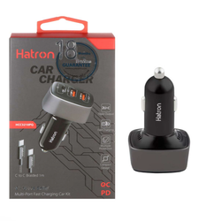 شارژر فندکی 56W فست و PD سه پورت Hatron مدل HCC3210PQ به همراه کابل شارژ Type-C - مشکی
