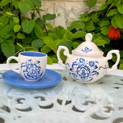 ست کادویی فنجان و قندان قلم آبی ایران گالری کد 1