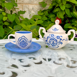 ست کادویی فنجان و قندان قلم آبی ایران گالری کد 3