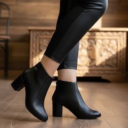 نیم بوت پاشنه دار زنانه پنج سانت چرم