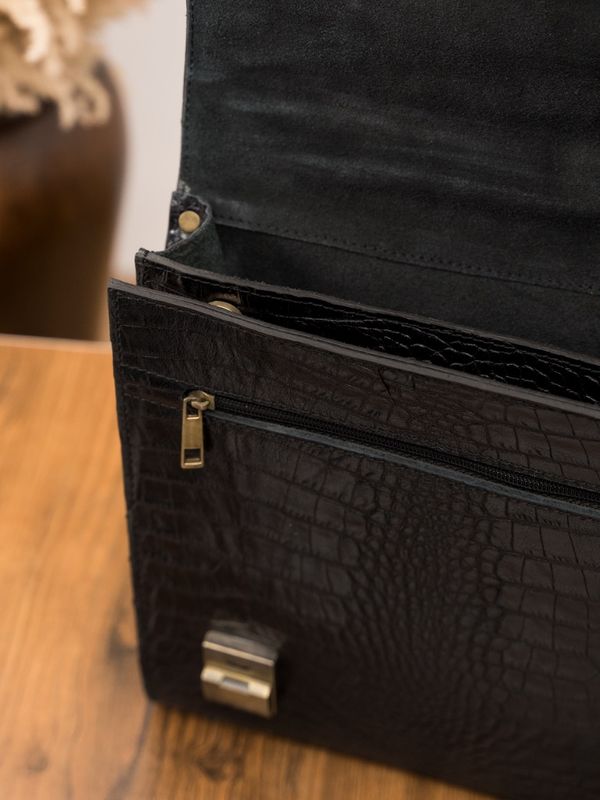 کیف اداری چرم کروکودیلی مشکی b186