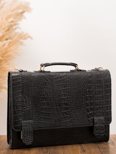 کیف اداری چرم کروکودیلی مشکی b186