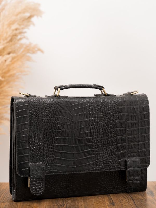 کیف اداری چرم کروکودیلی مشکی b186
