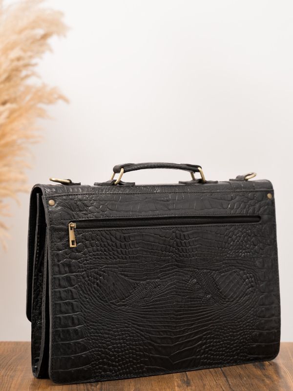 کیف اداری چرم کروکودیلی مشکی b186