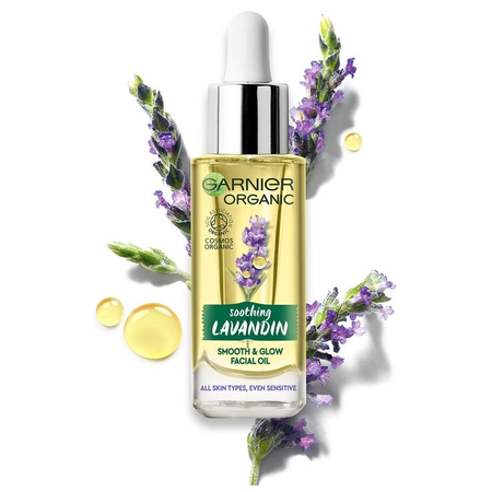 روغن ارگانیک نرم کننده صاف و درخشان کننده صورت لاوندر گارنیر Lavander Smooth & Glow Organic Conditioner Facial Oil Bio Garnier
