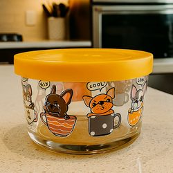 کاسه شیشه‌ای درب پلاستیک 200 میل فانتزی