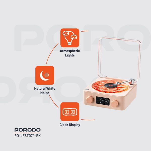 اسپیکر قابل حمل و دستگاه طرح گرامافون (White Noise) از برند Porodo Lifestyle