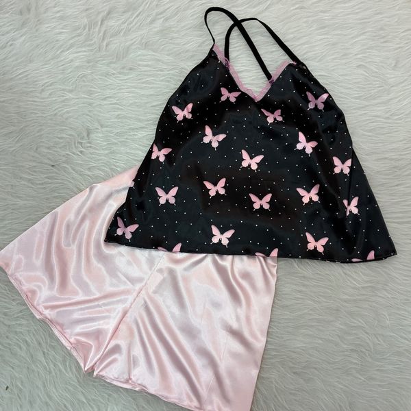 ست تاپ و شورتک ساتن اعلا طرح پروانه