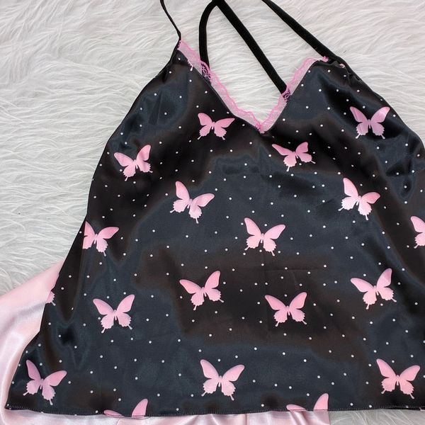 ست تاپ و شورتک ساتن اعلا طرح پروانه