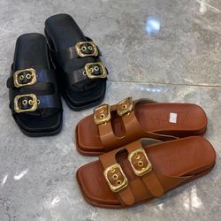 صندل زنانه طبی زارا 2 سگک رنگ مشکی و عسلی سایز 37 تا 40
