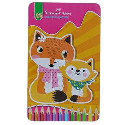 مداد رنگی 12 رنگ جعبه فلزی اسکول مکس