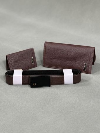 ست سه تیکه کیف و کمربند و جاکارتی قهوه ای