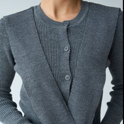 بافت دکمه دار طوسی دوبند برند qustyleترک