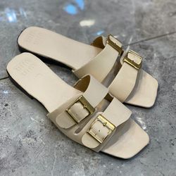 صندل زنانه تخت 2سگک کرم سایز 37 تا 40