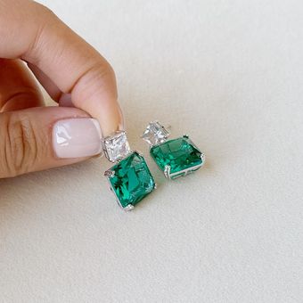 گوشواره دو مربع سفید سبز