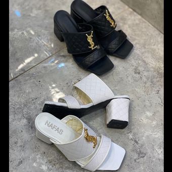 صندل زنانه پاشنه دار مدل ysl رنگبندی سفید و مشکی سایز 37 تا 40