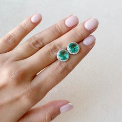 گوشواره جواهری تک نگین گرد سبز