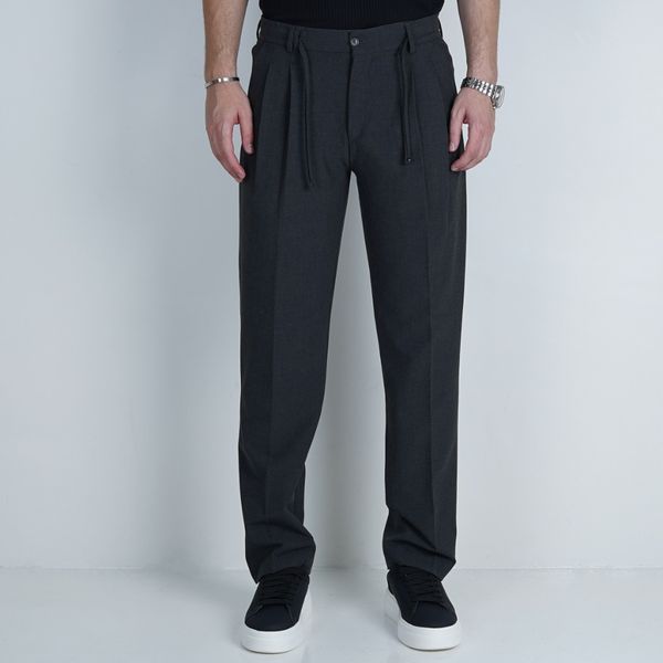 شلوار پارچه ای نیم بگ ZARA مدل بنددار - رنگ ذغالی